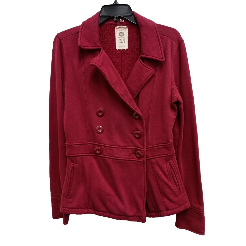 Vintage Y2K Roxy Womens‎ Jacket Medium Red Double Breasted Preppy Pea Coat
